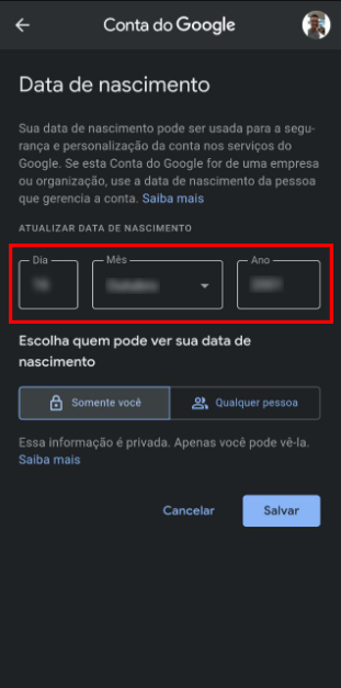 Data de nascimento